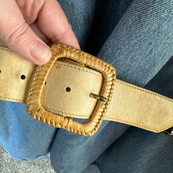 h&m &denim chambray shirt dress large & vintage woven belt western casual - Picture 4 of 9